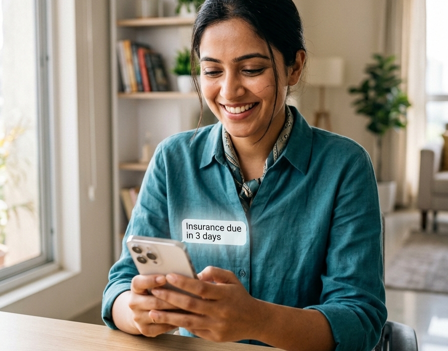 Priya happy after getting a timely insurance reminder